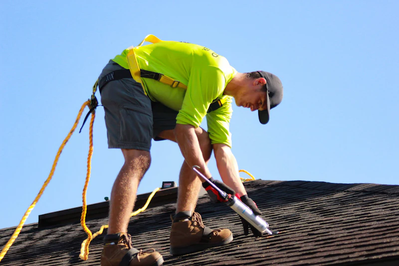 Roofer working on a sloped roof